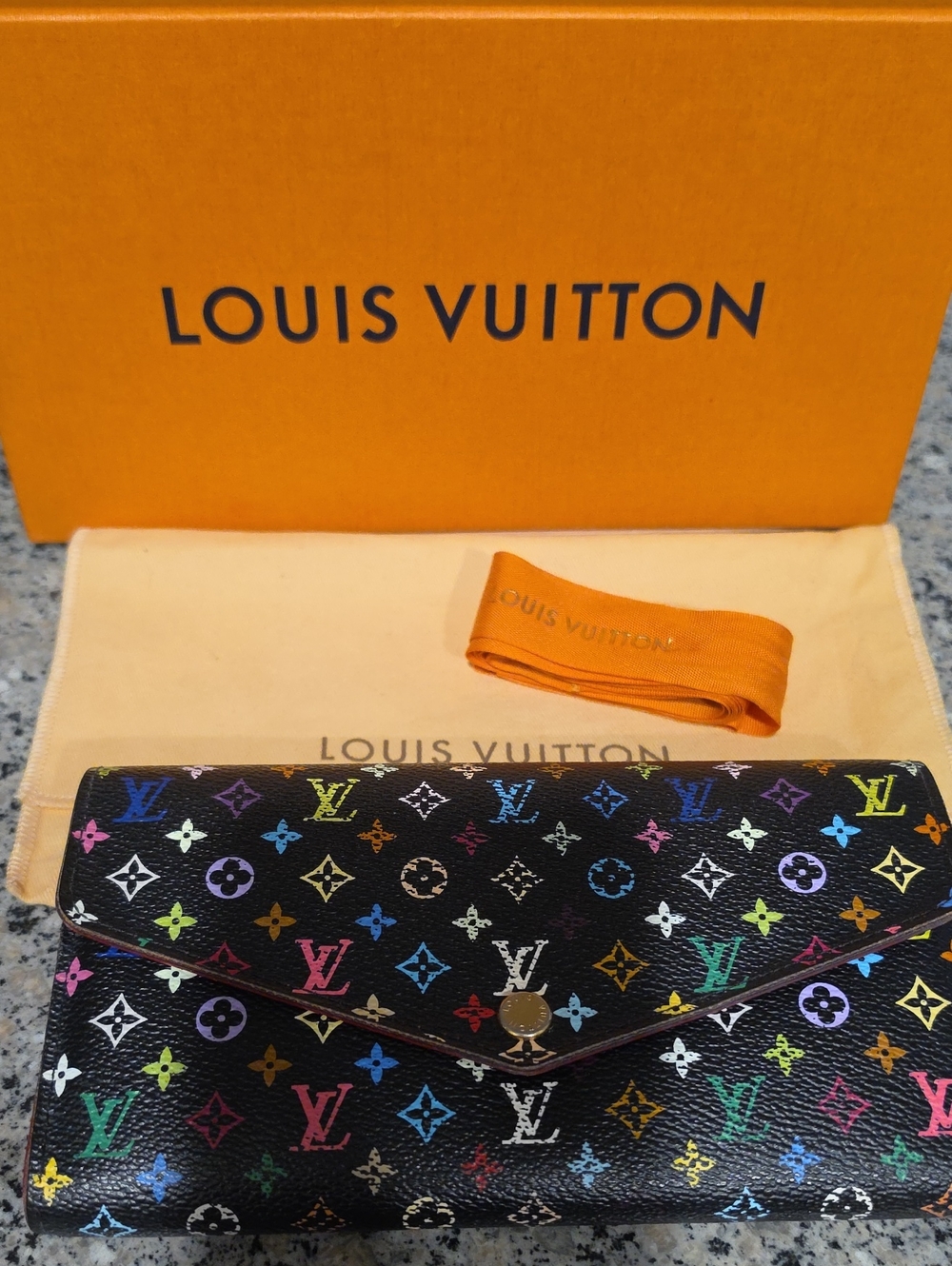 Louis Vuitton Murakami Black Multicolor Monogram Flap Wallet